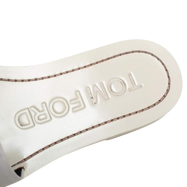 Pre Owned Tom Ford White Leather TF Slide Sandals Size 37