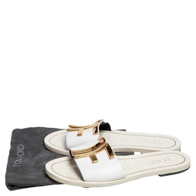 Pre Owned Tom Ford White Leather TF Slide Sandals Size 37
