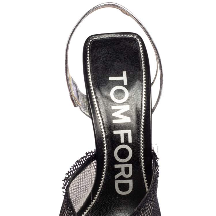 Pre Owned Tom Ford Black Mesh, Pvc and Leather Slingback Sandals Size 37.5