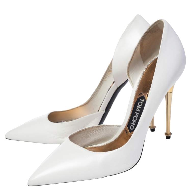 Pre Owned Tom Ford White Leather Half D'orsay Pointed Toe Pumps Size 39