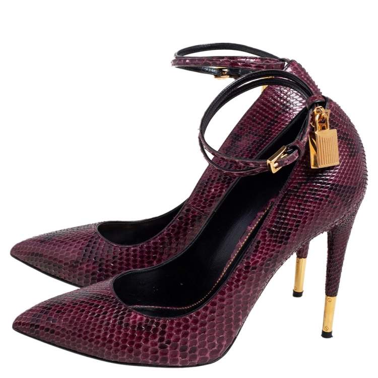 Pre Owned Tom Ford Purple Python Padlock Ankle Wrap Pointed Toe Pumps Size 41