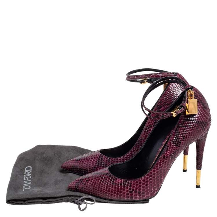 Pre Owned Tom Ford Purple Python Padlock Ankle Wrap Pointed Toe Pumps Size 41