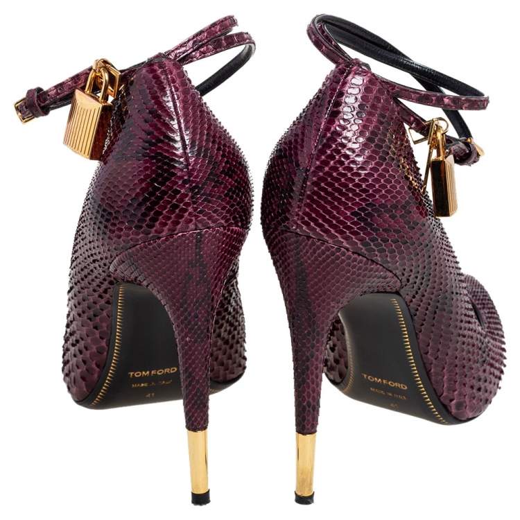 Pre Owned Tom Ford Purple Python Padlock Ankle Wrap Pointed Toe Pumps Size 41