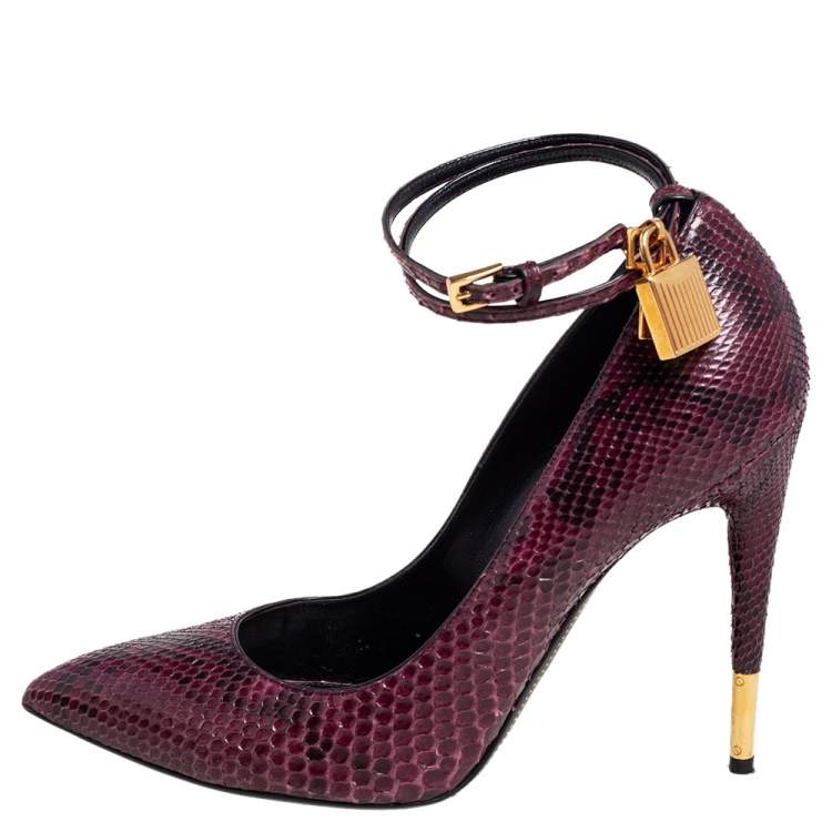Pre Owned Tom Ford Purple Python Padlock Ankle Wrap Pointed Toe Pumps Size 41