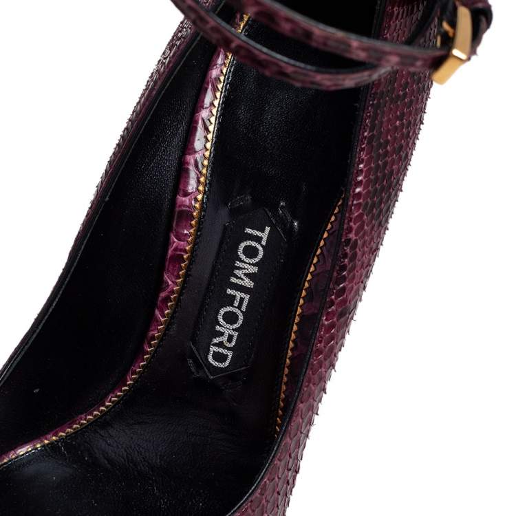 Pre Owned Tom Ford Purple Python Padlock Ankle Wrap Pointed Toe Pumps Size 41