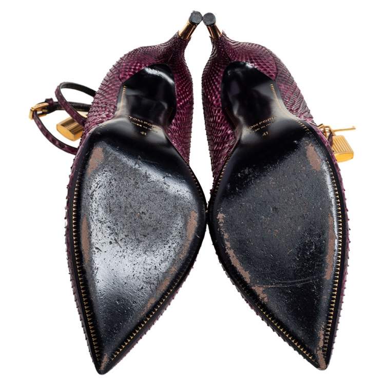 Pre Owned Tom Ford Purple Python Padlock Ankle Wrap Pointed Toe Pumps Size 41