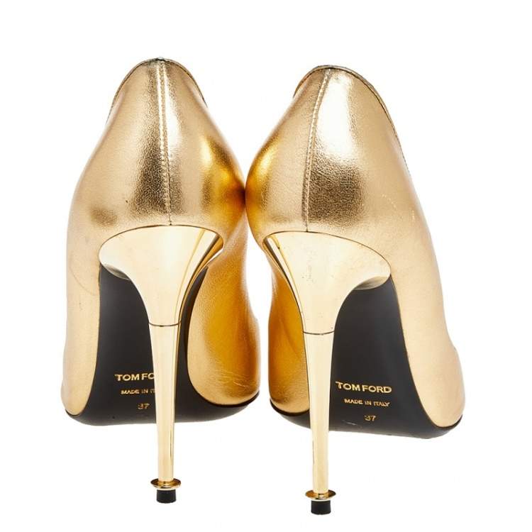 Pre Owned Tom Ford Gold Leather Pointed Toe Pumps Size 37