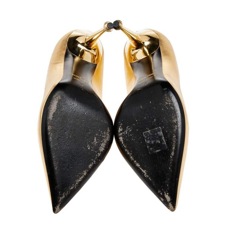 Pre Owned Tom Ford Gold Leather Pointed Toe Pumps Size 37