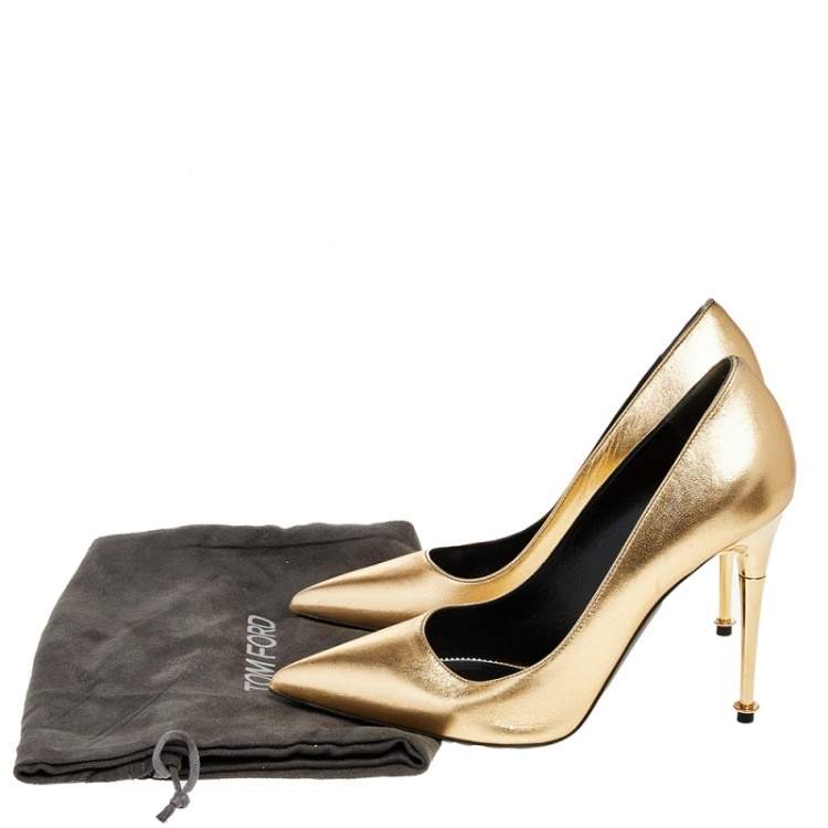 Pre Owned Tom Ford Gold Leather Pointed Toe Pumps Size 37