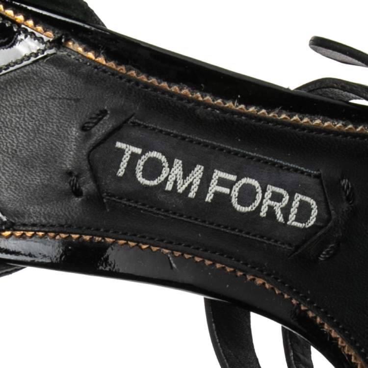 Pre Owned Tom Ford Black Patent Leather Gladiator Triple Buckle Sandals Size 38.5