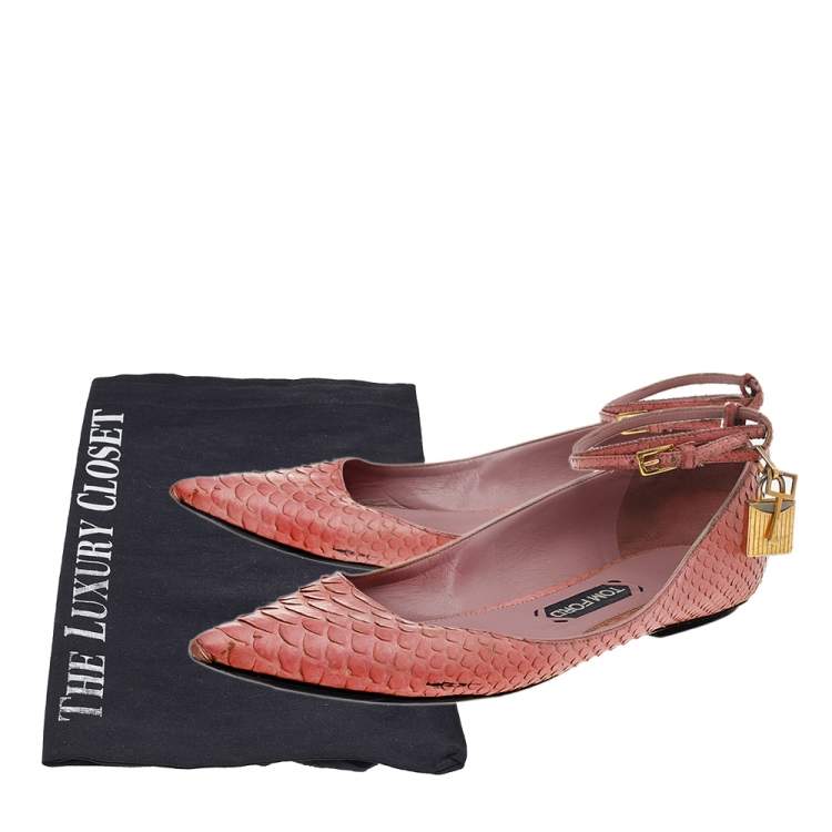 Pre Owned Tom Ford Python Leather Ankle Wrap Lock Ballet Flats Size 41