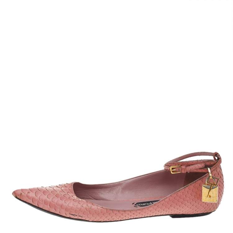 Pre Owned Tom Ford Python Leather Ankle Wrap Lock Ballet Flats Size 41