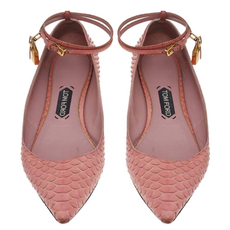Pre Owned Tom Ford Python Leather Ankle Wrap Lock Ballet Flats Size 41