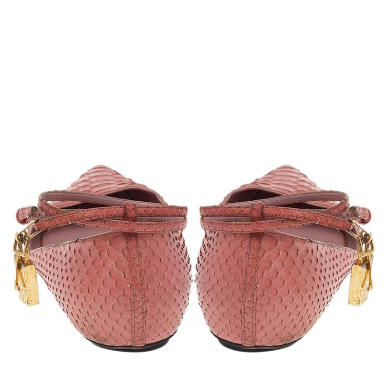 Pre Owned Tom Ford Python Leather Ankle Wrap Lock Ballet Flats Size 41