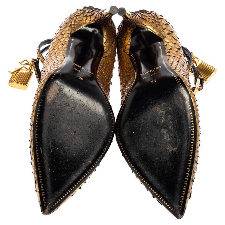 Pre Owned Tom Ford Gold Python Padlock Pumps Size 36
