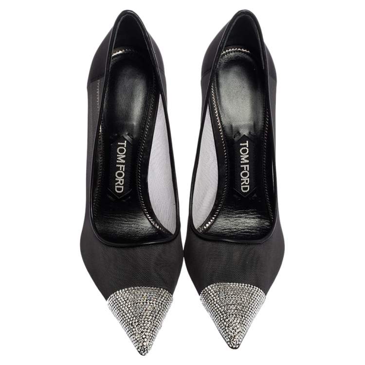 Pre Owned Tom Ford Black Mesh Strass Cap Illusion Pumps Size 38