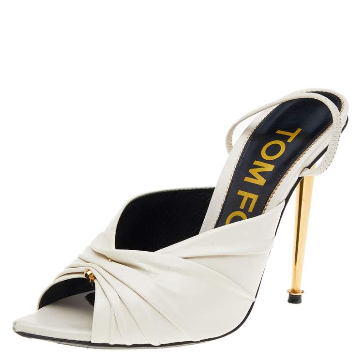 Tom Ford White Gathered Leather Slingback Sandals Size 36 Tom Ford | TLC
