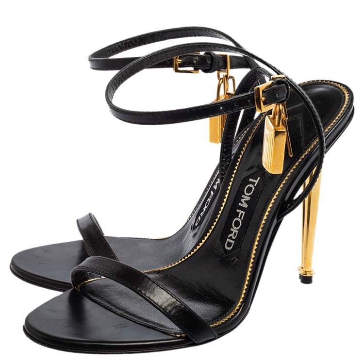 Pre Owned Tom Ford Black Leather Padlock Ankle Strap Sandals Size 37