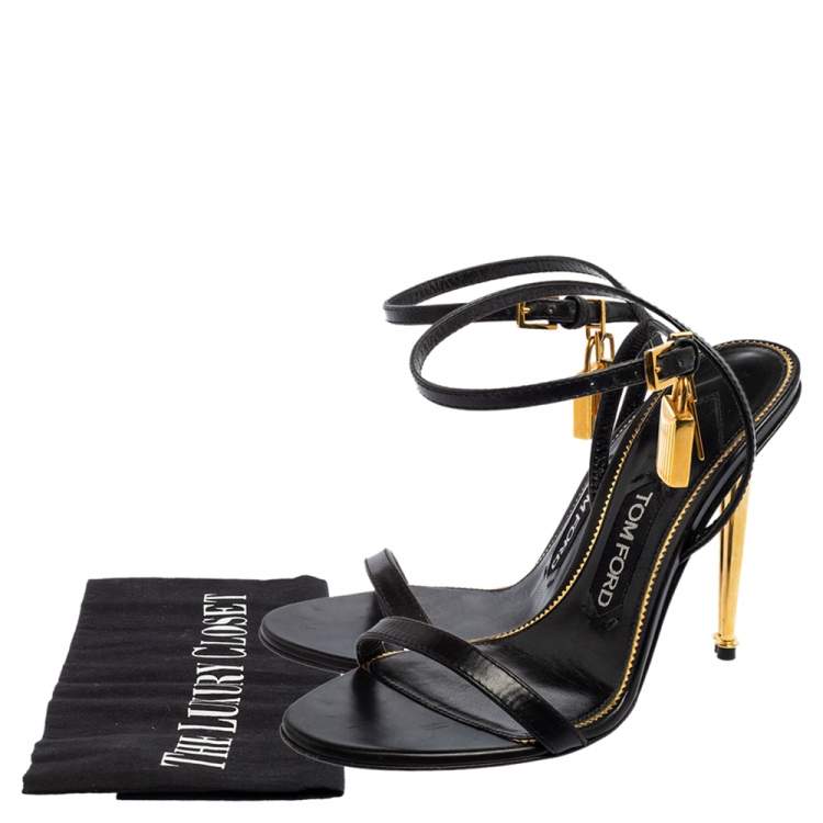 Pre Owned Tom Ford Black Leather Padlock Ankle Strap Sandals Size 37