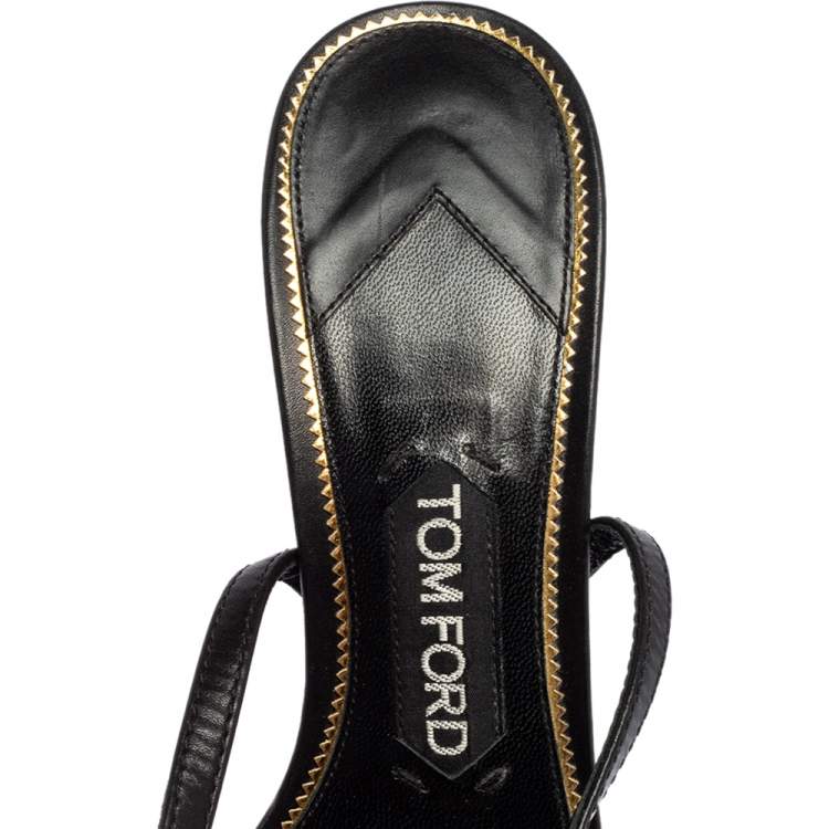 Pre Owned Tom Ford Black Leather Padlock Ankle Strap Sandals Size 37