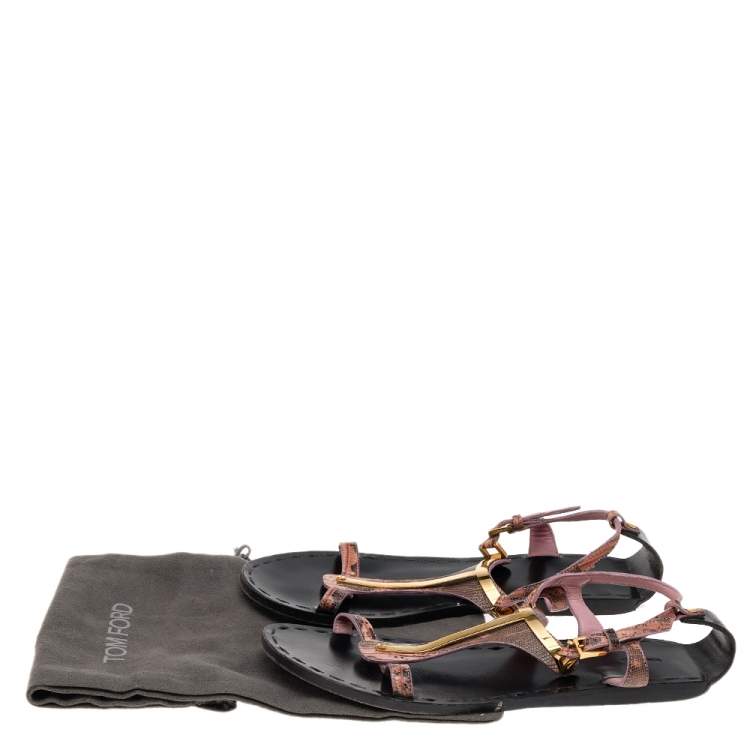Pre Owned Tom Ford Pink Leather T Strap Flat Sandals Size 36
