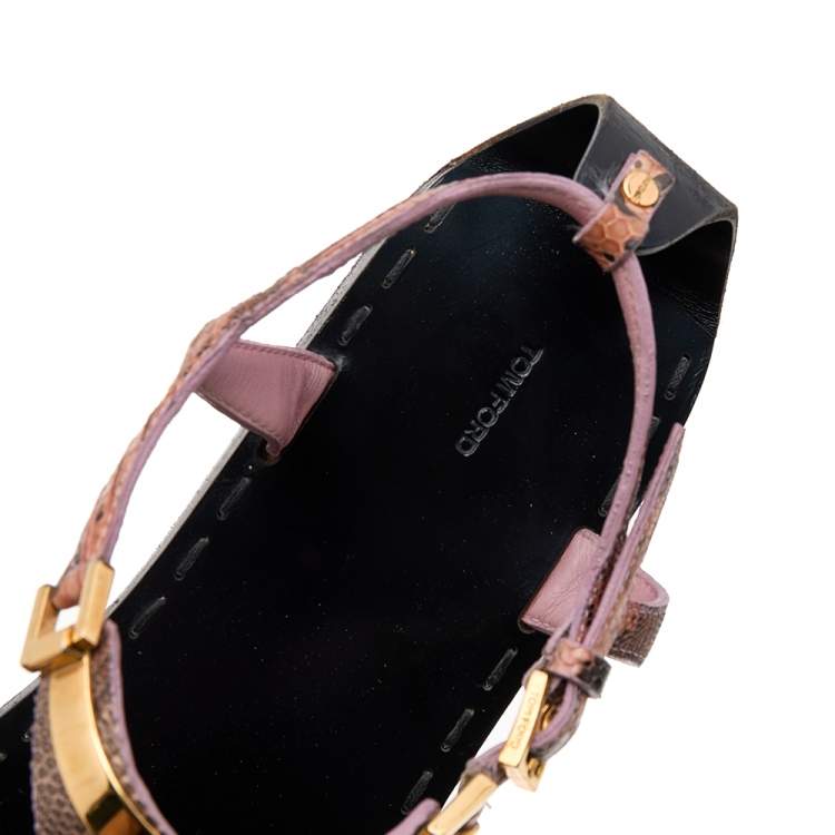Pre Owned Tom Ford Pink Leather T Strap Flat Sandals Size 36