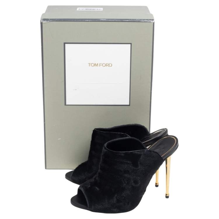 Pre Owned Tom Ford Black Calf Hair Peep-Toe Mule Sandals Size 37