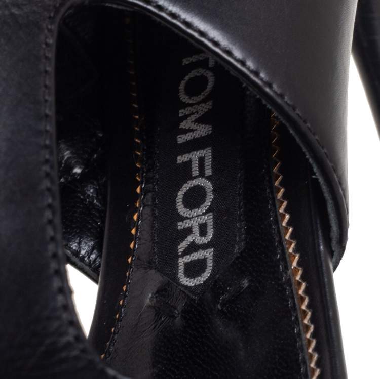 Pre Owned Tom Ford Black Leather Lock Booties Size 39