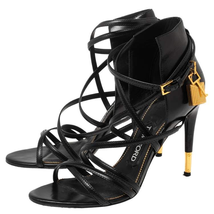 Pre Owned Tom Ford Black Leather Ankle Strap Sandals Size 37.5
