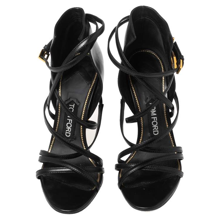 Pre Owned Tom Ford Black Leather Ankle Strap Sandals Size 37.5