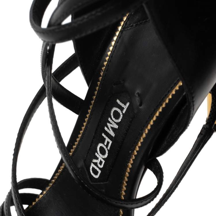 Pre Owned Tom Ford Black Leather Ankle Strap Sandals Size 37.5