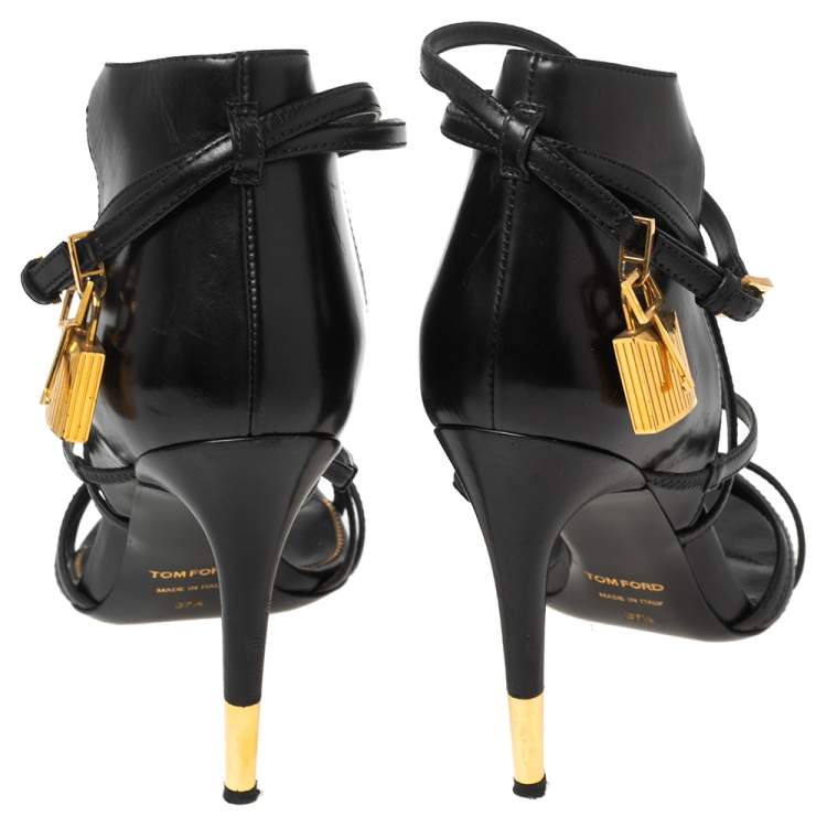 Pre Owned Tom Ford Black Leather Ankle Strap Sandals Size 37.5