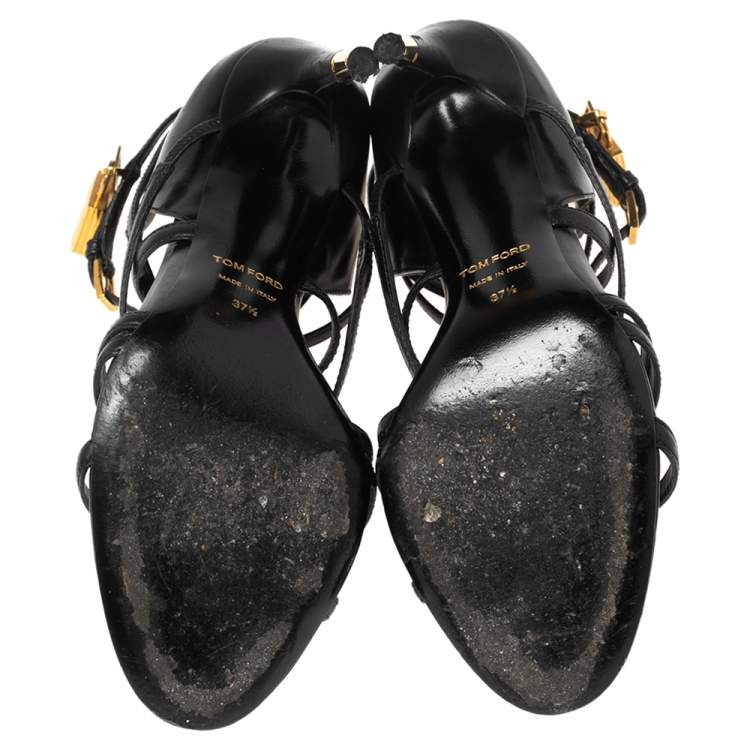 Pre Owned Tom Ford Black Leather Ankle Strap Sandals Size 37.5