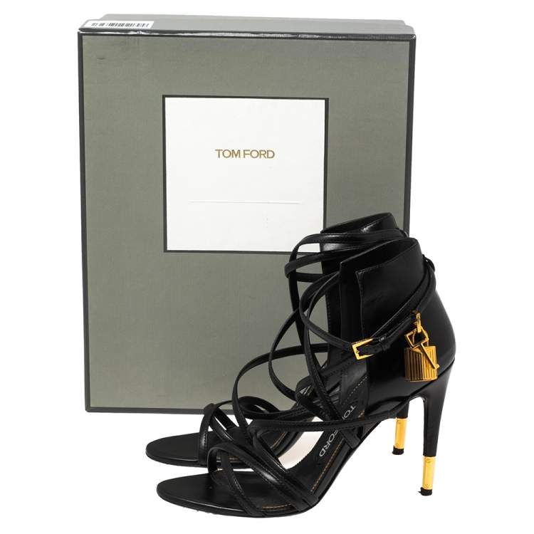 Pre Owned Tom Ford Black Leather Ankle Strap Sandals Size 37.5