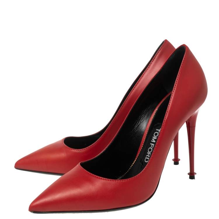 Pre Owned Tom Ford Red Leather Pointed Toe Pumps Size 38.5