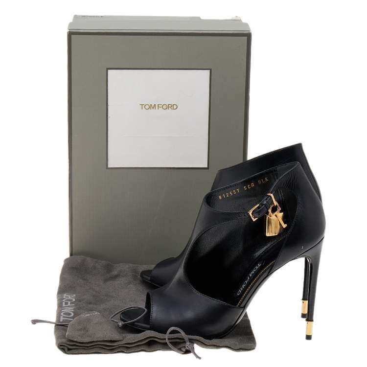 Pre Owned Tom Ford Black Leather Open Toe Padlock High Heels Pumps Size 40