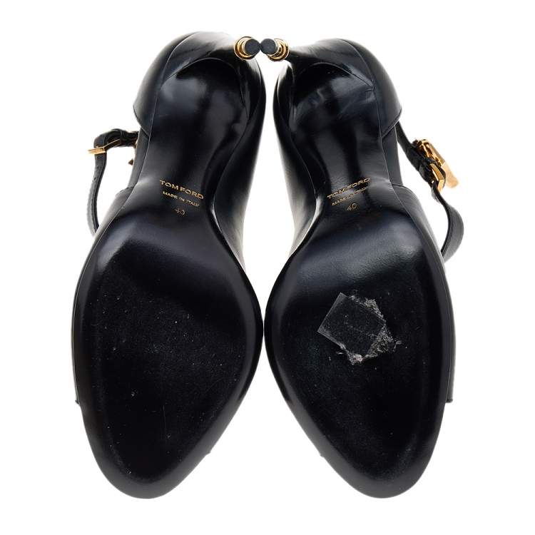 Pre Owned Tom Ford Black Leather Open Toe Padlock High Heels Pumps Size 40