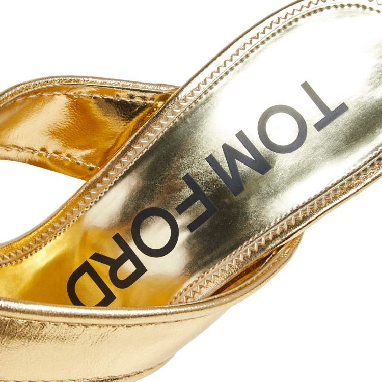 مملوكة مسبقًا Tom Ford Foil Leather Criss Cross Slide Sandals Size 39