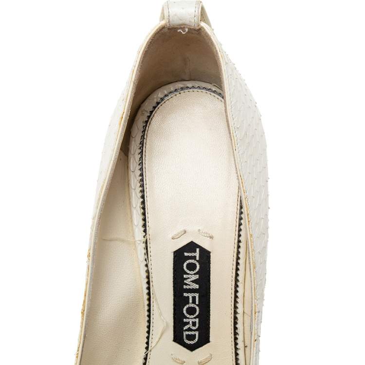Pre Owned Tom Ford White Python Leather Peep Toe Pumps Pumps Size 39