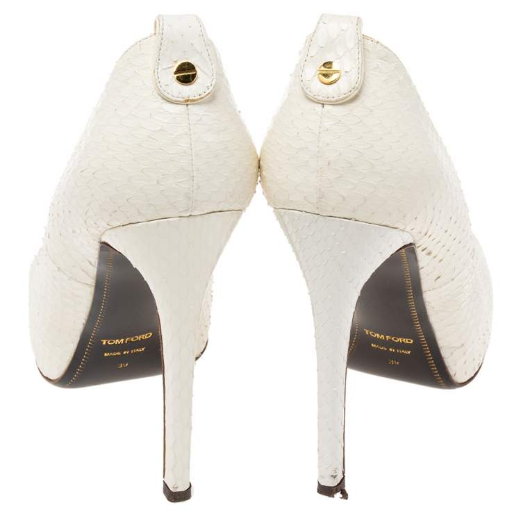 Pre Owned Tom Ford White Python Leather Peep Toe Pumps Pumps Size 39