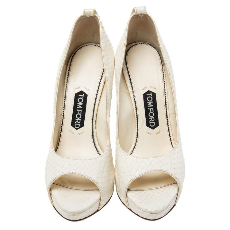 Pre Owned Tom Ford White Python Leather Peep Toe Pumps Pumps Size 39