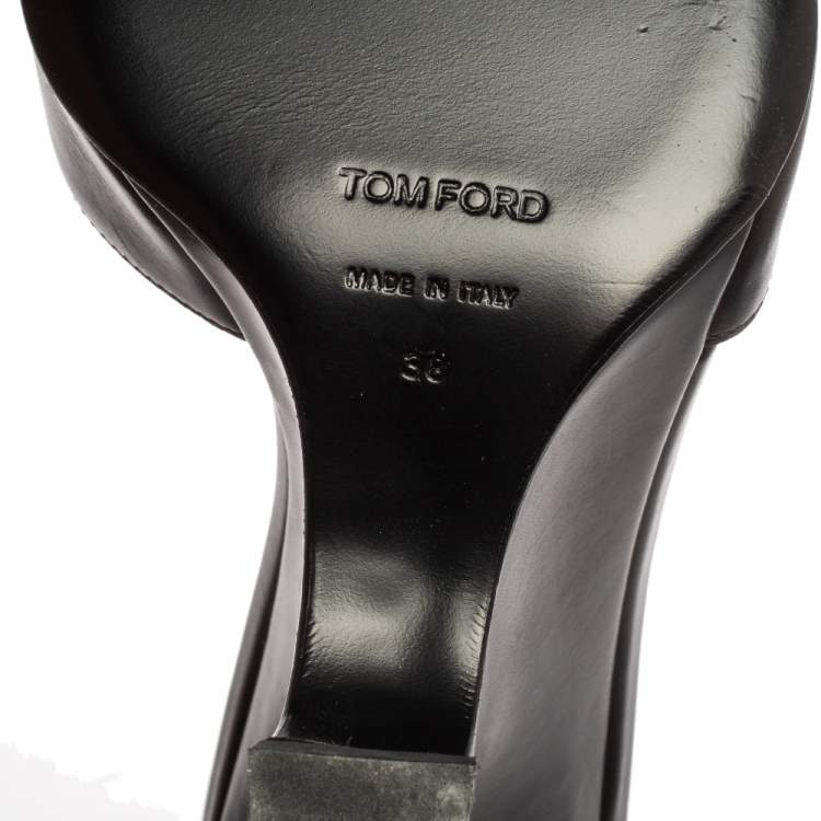 Pre Owned Tom Ford Black Leather Ankle Chain Strap Wedge Sandals Size 38