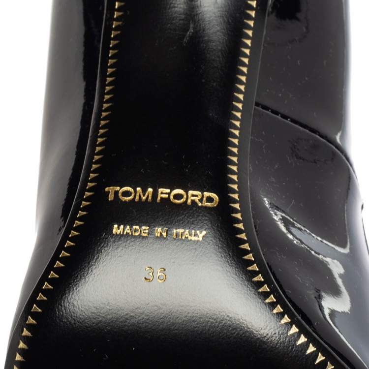 Pre Owned Tom Ford Midnight Blue Patent Leather Padlock Ankle Wrap Pumps Size 36