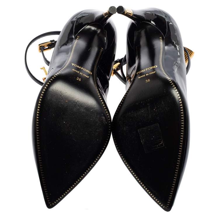Pre Owned Tom Ford Midnight Blue Patent Leather Padlock Ankle Wrap Pumps Size 36