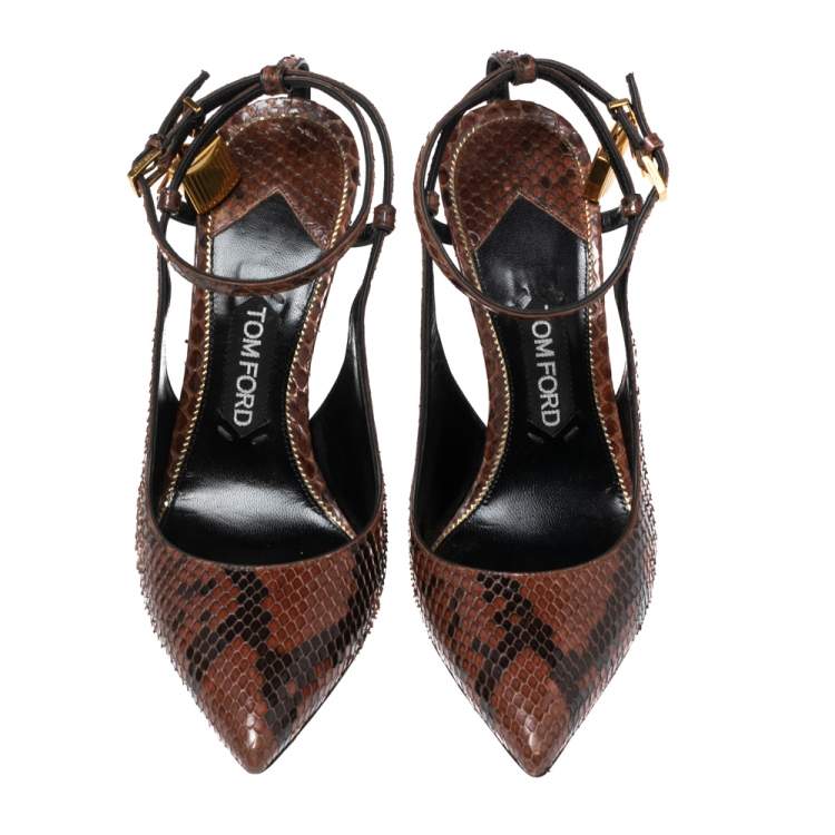 Pre Owned Tom Ford Two-Tone Python Leather Padlock Ankle Strap Pumps Size 39