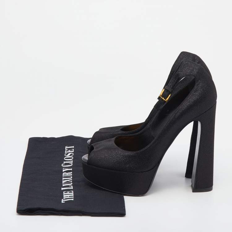 Pre Owned Tom Ford Black Shimmering Fabric Platform Pumps Size 39