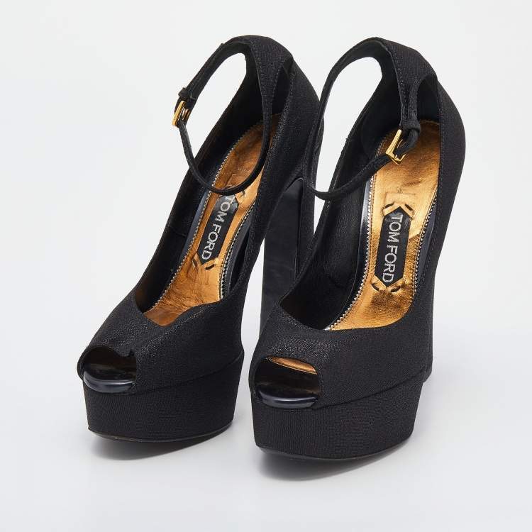 Pre Owned Tom Ford Black Shimmering Fabric Platform Pumps Size 39