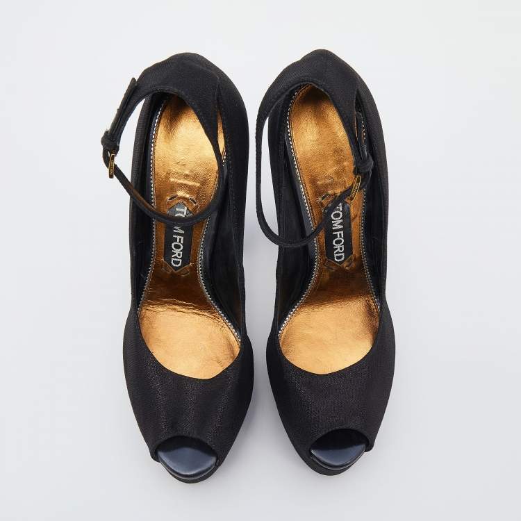 Pre Owned Tom Ford Black Shimmering Fabric Platform Pumps Size 39