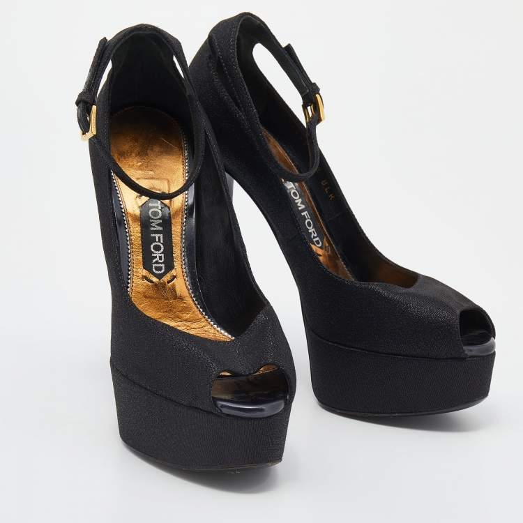 Pre Owned Tom Ford Black Shimmering Fabric Platform Pumps Size 39
