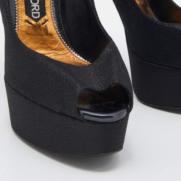 Pre Owned Tom Ford Black Shimmering Fabric Platform Pumps Size 39